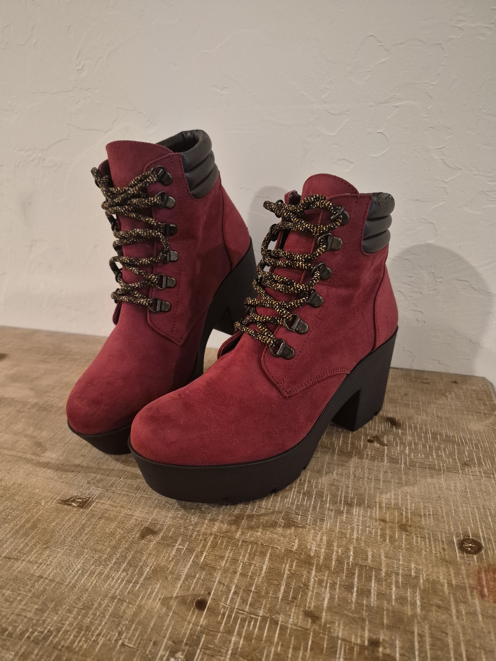 ANDREA Burgundy Suede Platform Lace-Up Ankle Boots